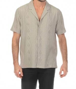 NEW MOJITO COLLECTION diamond textured button down knit shirt in taupe